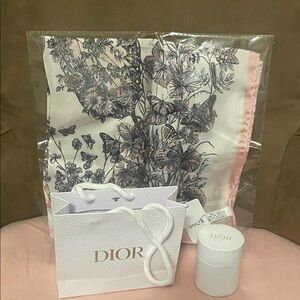 Dior Pink and Black Floral Silk Scarf